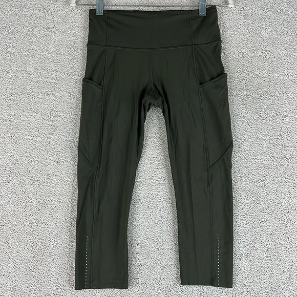 lululemon athletica Pants - Lululemon Fast and Free High-Rise Crop 19” Dark Olive Womens Size 6 Active